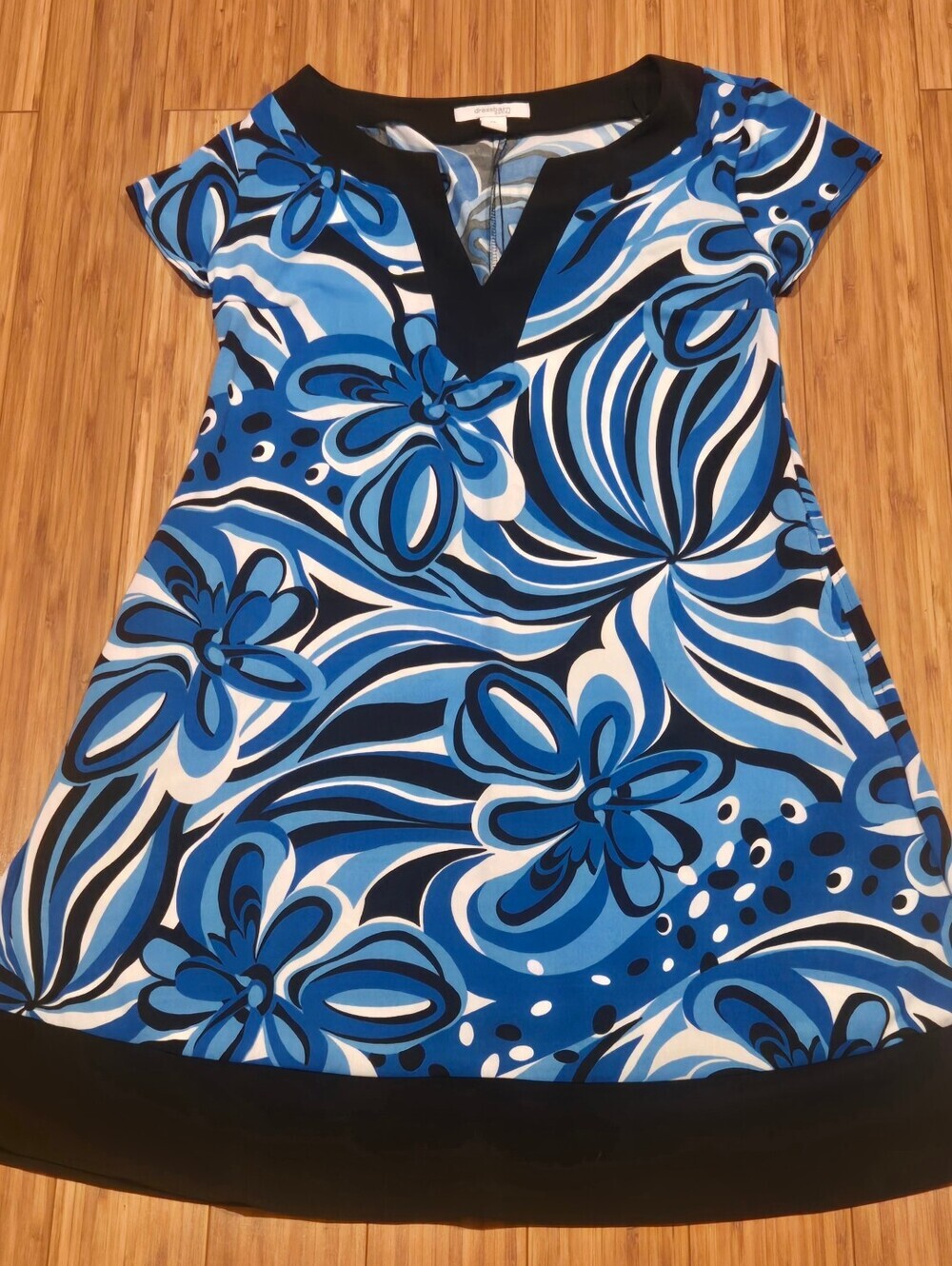 dressbarn | Dresses | Dressbarn Blue White Floral Swing Dress With Black Trim